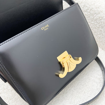 Celine Teen Triomphe Flap Bag in Black Shiny Calfskin and GHW