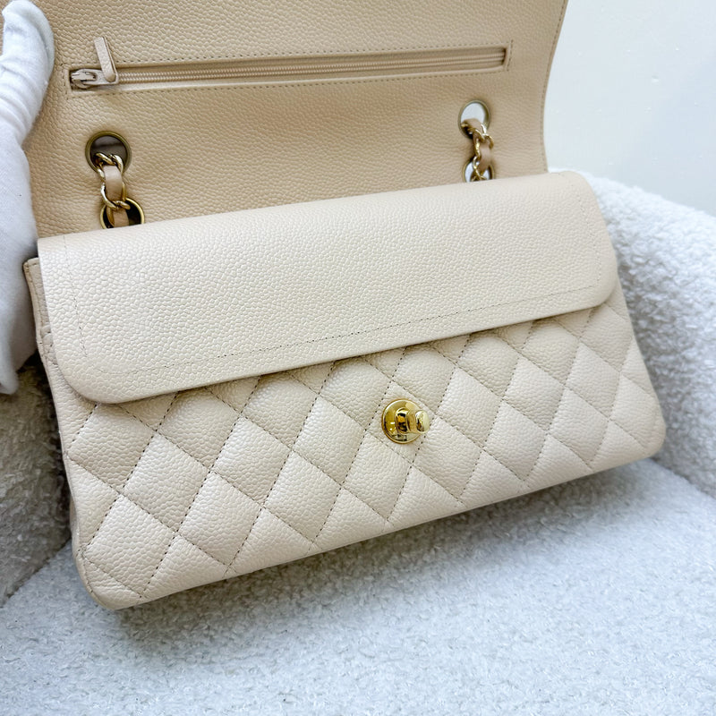 Chanel Medium Classic Flap CF in Beige Caviar and GHW