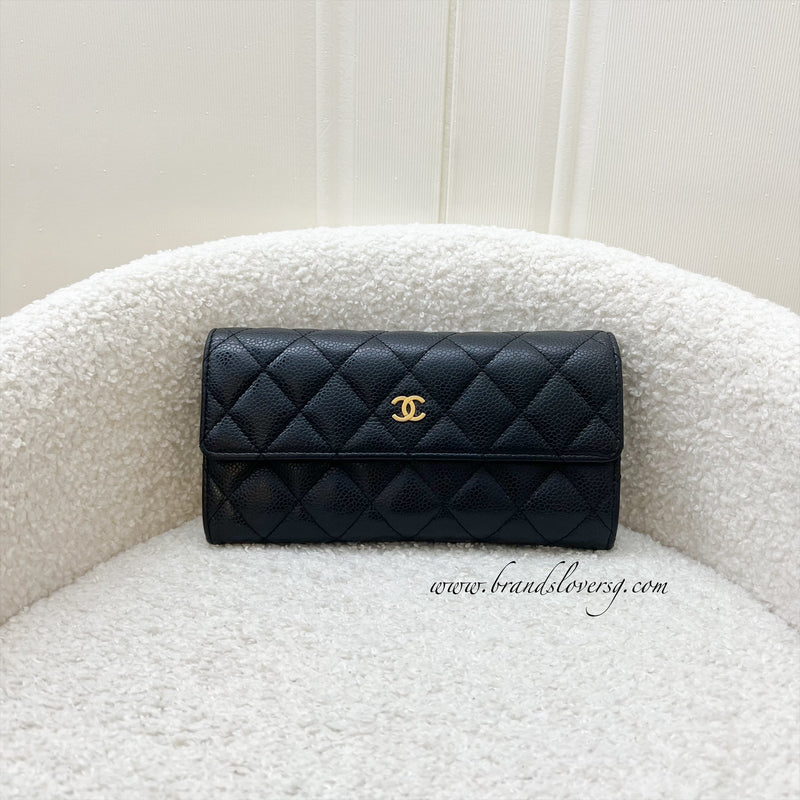 Chanel Classic Long Wallet in Black Caviar and GHW