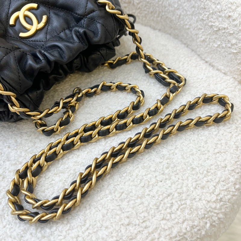 Chanel Seasonal Chains Drawstring Bag in Black Lambskin AGHW