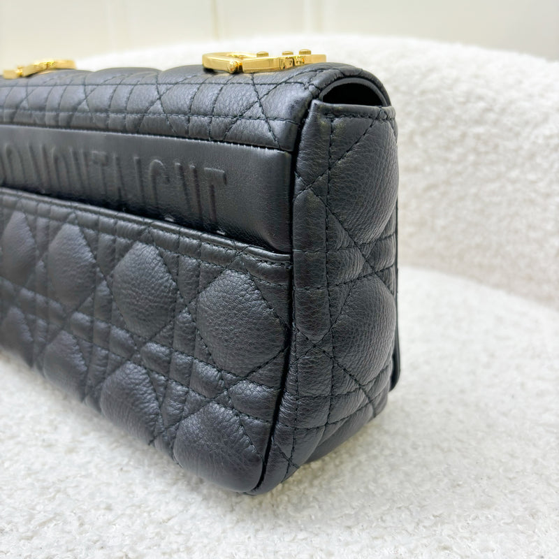 Dior Small Caro Flap Bag in Black Grained Calfskin and GHW