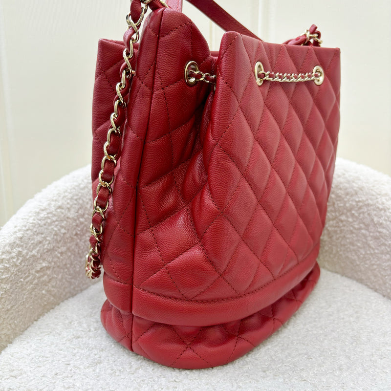 Chanel 19B Drawstring Bucket Bag in Red Caviar and LGHW