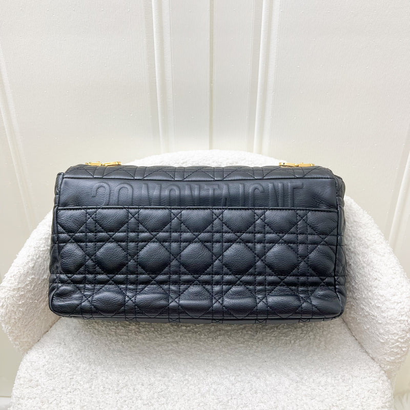 Dior Large Caro Flap Bag in Black Grained Calfskin and GHW