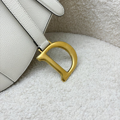 Dior Medium Saddle Bag in White Grained Calfskin and AGHW