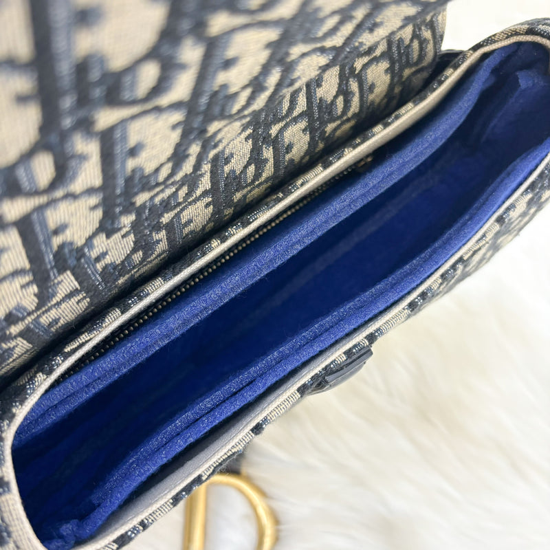 Dior Medium Saddle Bag in Navy Oblique Canvas and AGHW (With Strap)