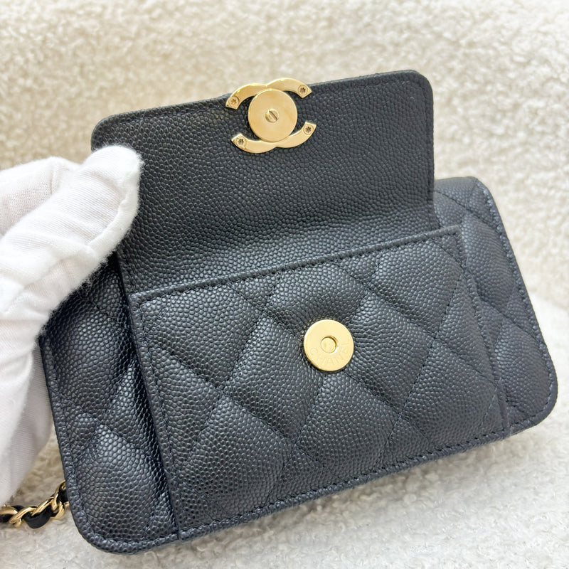 Chanel Seasonal 22A Mini Wallet on Chain WOC in Black Caviar GHW