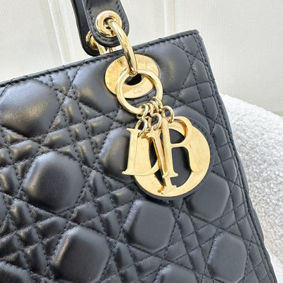 Dior Medium Lady Dior in Black Lambskin and GHW (New Version with Adjustable Strap)<br>