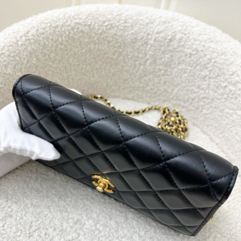 Chanel Pearl Crush Wallet on Chain WOC in 23K Black Stiff Lambskin and AGHW