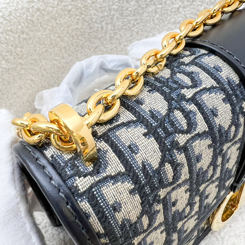 Dior 30 Montaigne Chain Flap Bag in Dark Blue Oblique Canvas and GHW