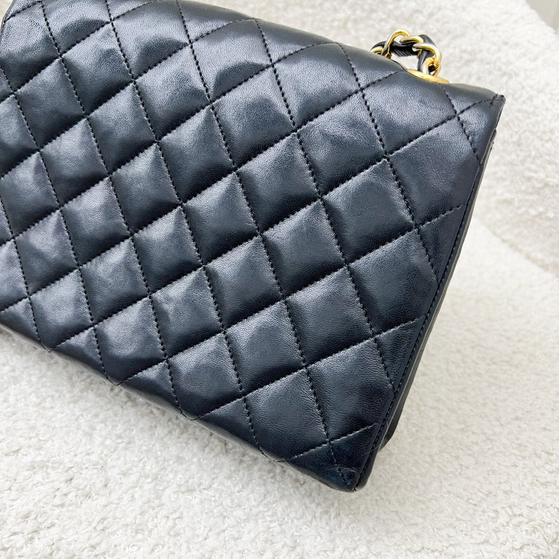 Chanel Vintage XL CC Logo Pushlock Mini Flap Bag in Black Lambskin and GHW