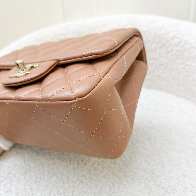 Chanel Classic Square Mini in 22S Caramel Lambskin and LGHW