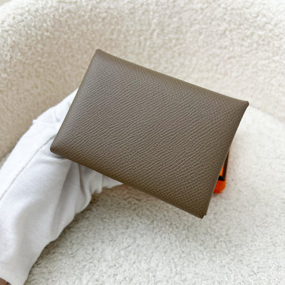 Hermes Calvi Duo Card Holder in Etoupe Epsom Leather and SHW