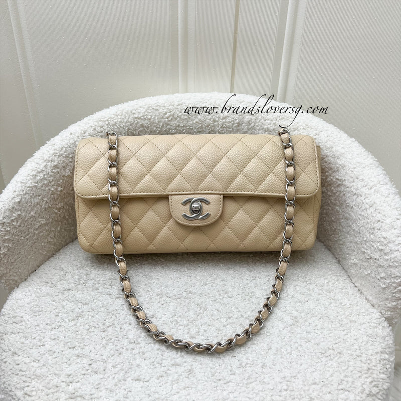 Chanel East West Flap Bag in Beige Caviar and SHW