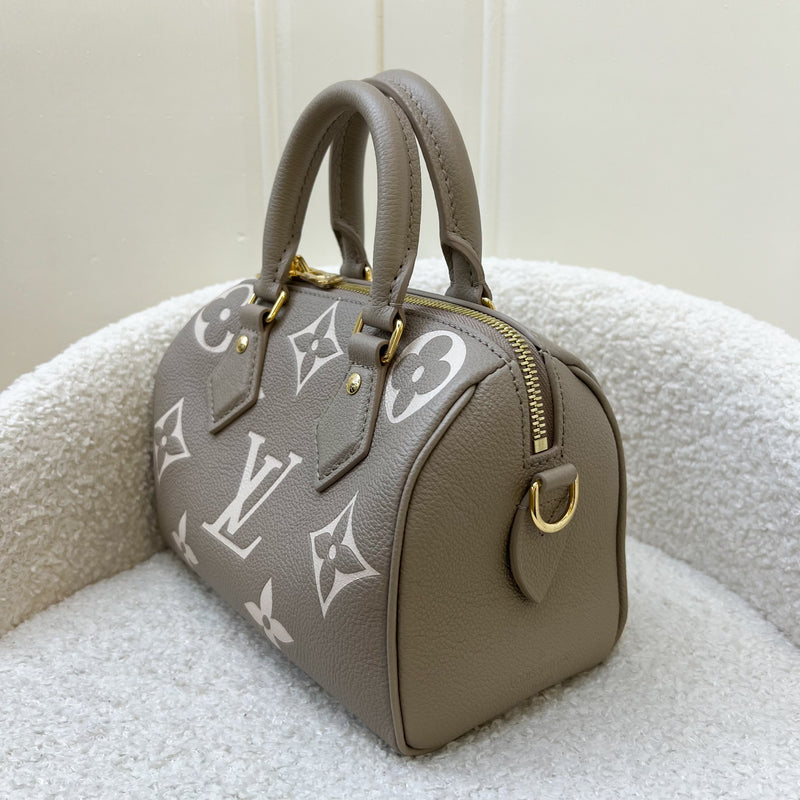 LV Speedy Bandouliere 20 in Tourterelle Giant Monogram Empreinte Leather and GHW