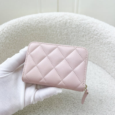 Chanel 23P Zippy Card Holder / Coin Purse in Light Pink Caviar, Crystals Logo and SHW