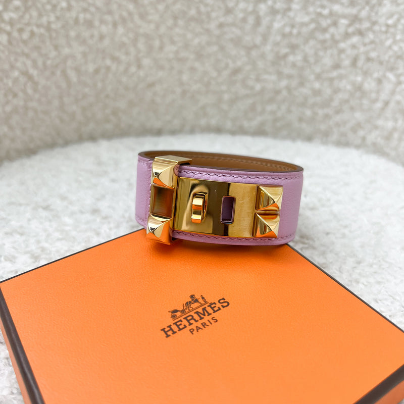 Hermes Collier de Chien CDC 24 Bracelet in Mauve Sylvester Swift Leather and RGHW