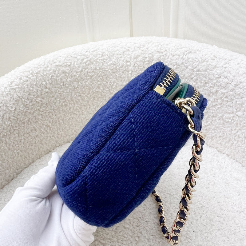 Chanel VIP Clutch on Chain / WOC in Blue Jersey Fabric and LGHW