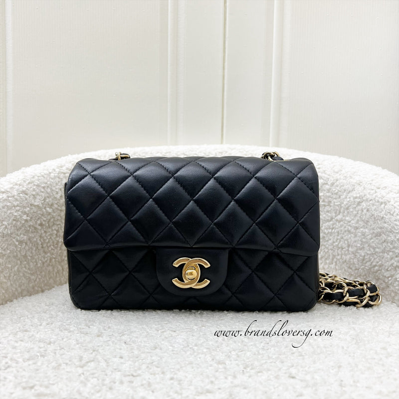 Chanel Classic Mini Rectangle Flap in Black Lambskin and LGHW