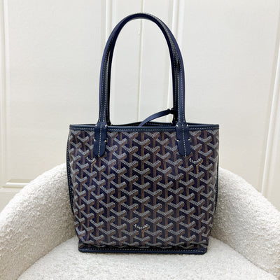 Goyard Mini Anjou Tote in Navy Goyardine Canvas with Navy Trim