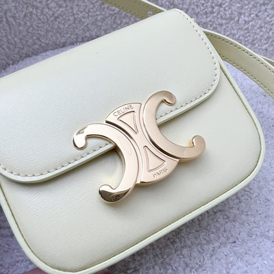 Celine Triomphe Mini Claude Flap Bag in Light Yellow Shiny Calfskin and GHW