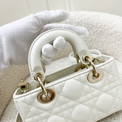 Dior Micro Lady D-Joy Bag in White Cannage Lambskin and LGHW