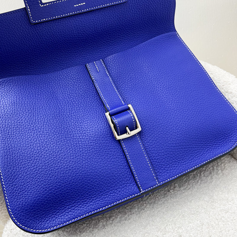 Hermes Halzan 31 in Bleu Electrique Clemence Leather and PHW