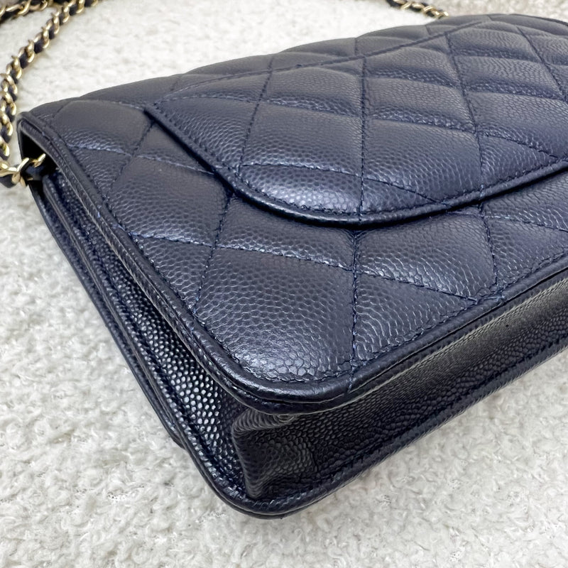 Chanel Classic Wallet on Chain WOC in Navy Blue Caviar and LGHW