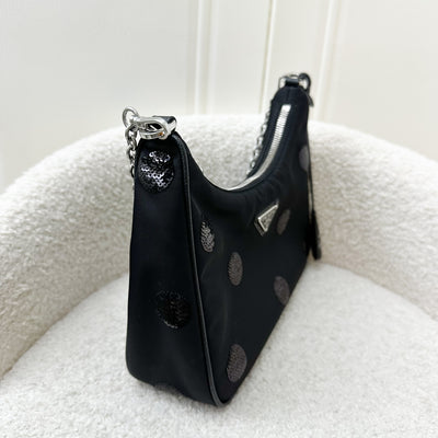 Prada Re-Edition 2005 Shoulder Bag in Black Nylon, Sequins and SHW