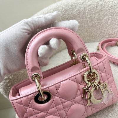 Dior Micro Lady D-Joy Bag in Iridescent Pink Lambskin and LGHW