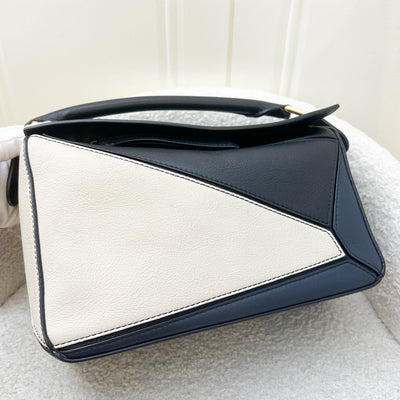 Loewe Small Puzzle Bag in Tricolor Black / White / Navy Leather GHW