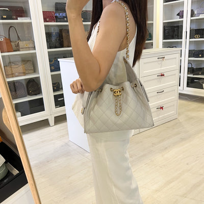 [Unused - June 2025] Chanel 25 Small Hobo Bag in Grey Caviar and AGHW (Model: AS5293)