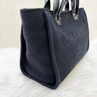 Chanel Small / Medium Deauville Shopping Tote in Black Fabric and LGHW