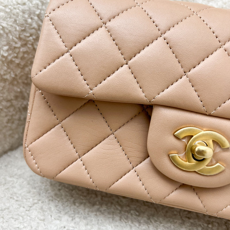 Chanel Top Handle Mini Rectangle Flap in 21A Rose Beige Lambskin in AGHW