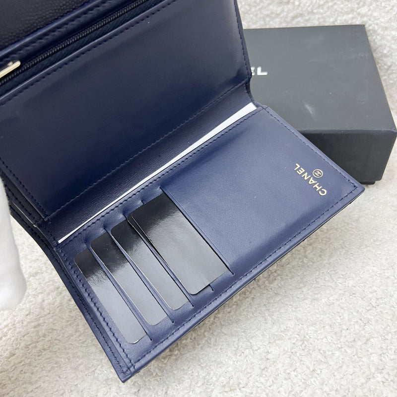 Chanel Classic Medium Trifold Wallet in Navy Caviar and LGHW