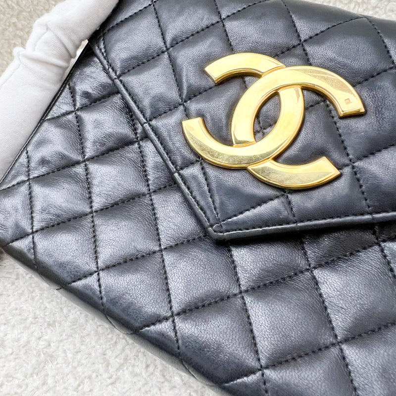 Chanel Vintage XL CC Logo Pushlock Mini Flap Bag in Black Lambskin and GHW