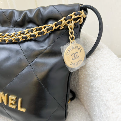 Chanel 22 Mini Hobo Handbag in Black Shiny Calfskin and AGHW