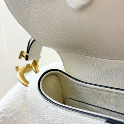 Dior Medium Saddle Bag in White Grained Calfskin and AGHW + Guitar Strap