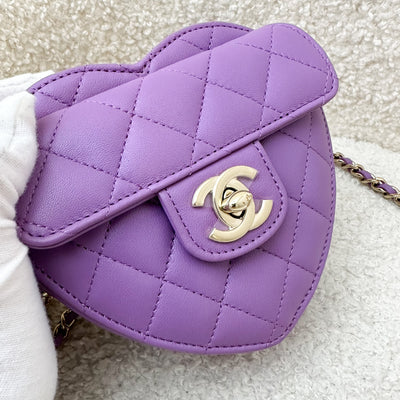 Chanel 22S Heart Clutch with Chain (Small Size) in Purple Lambskin and LGHW