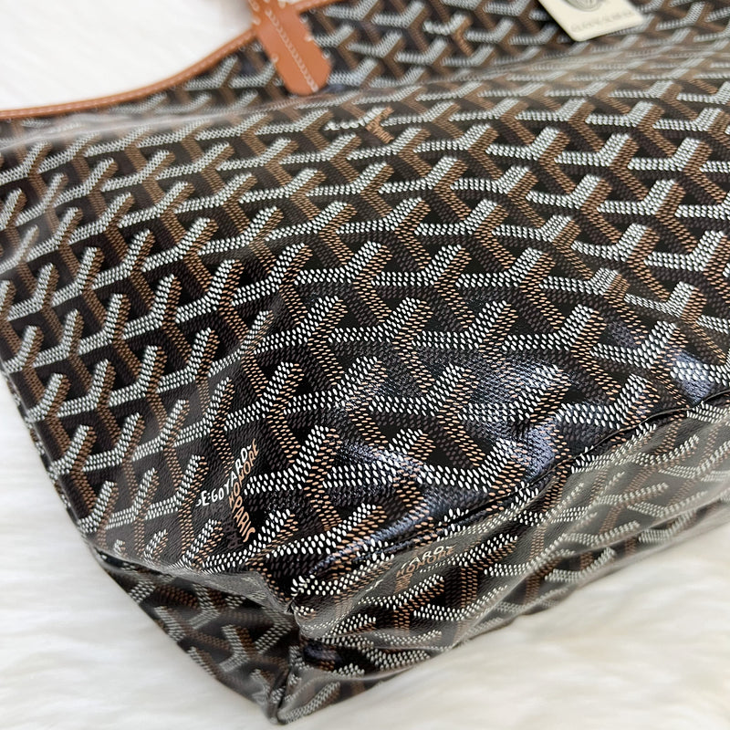 Goyard Saint Louis PM Tote in Black Signature Goyardine Canvas and Brown Trim