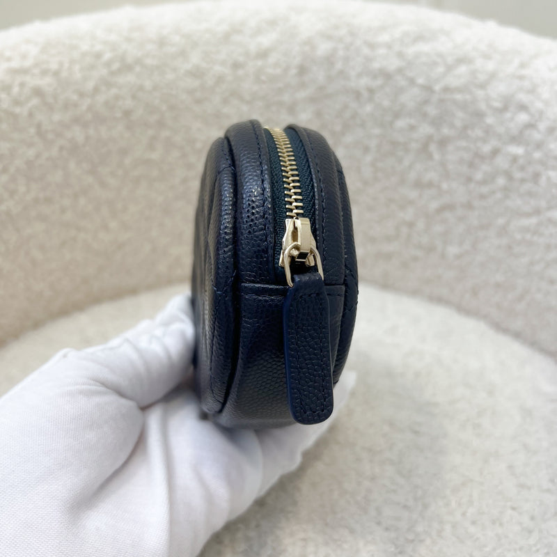 Chanel Round Zip Coin Purse in Dark Navy Caviar and GHW