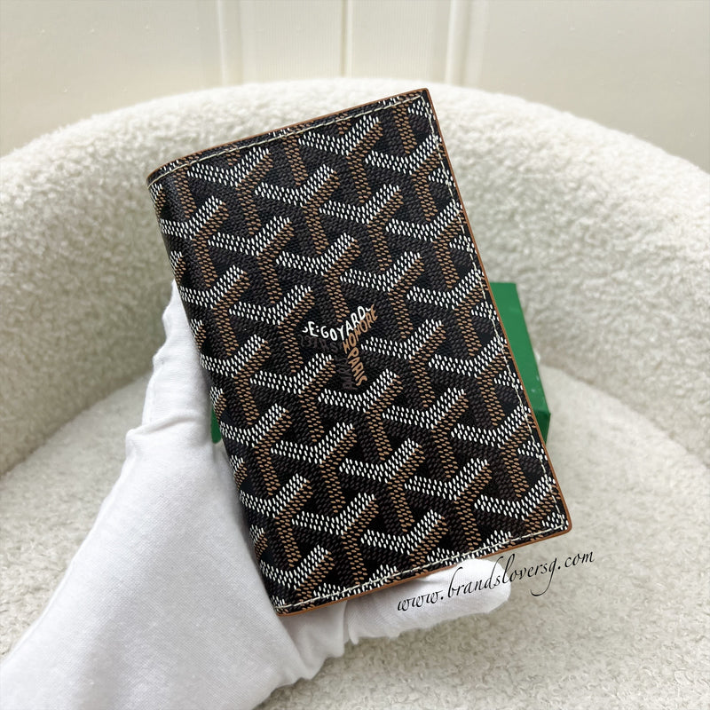 Goyard Grenelle Passport Holder in Black Signature Goyardine Canvas and Brown Leather