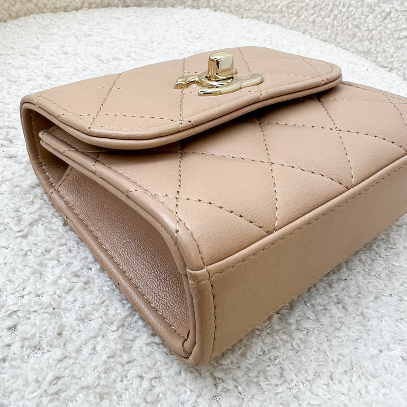 Chanel Trendy CC Micro Bag / Clutch on Chain in Beige Lambskin and LGHW