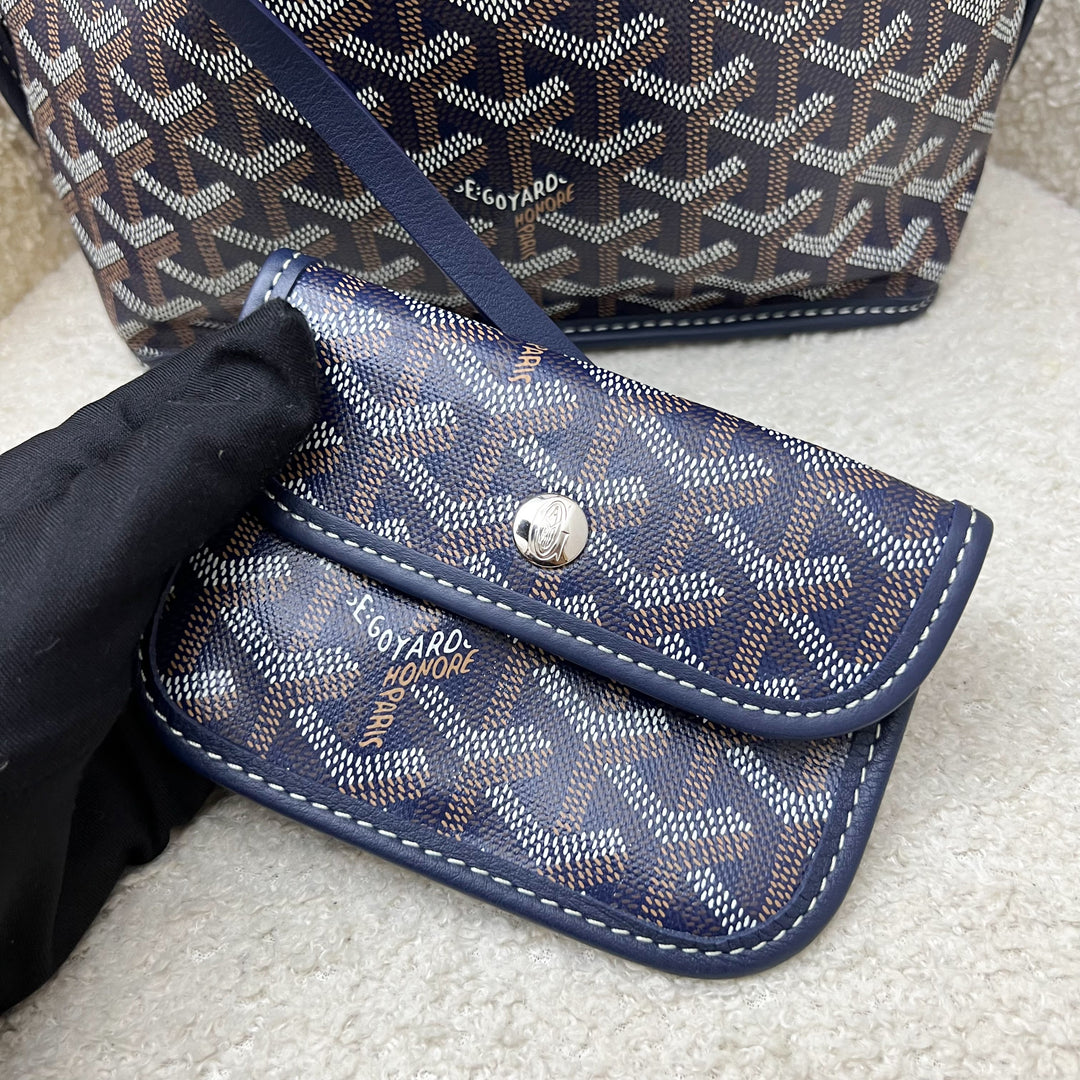 Goyard Mini Anjou Tote in Navy Goyardine Canvas with Navy Trim