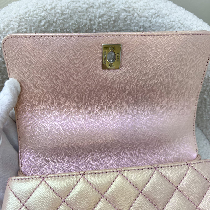 Chanel Small 24cm Coco Handle in 21K Iridescent Pink Caviar and Rainbow HW