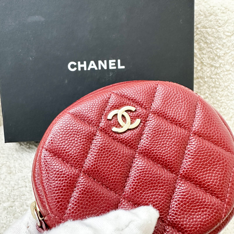 Chanel Round Coin Purse in Burgundy Caviar and LGHW