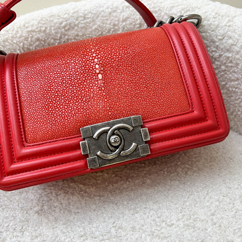 Chanel Small Boy Flap in Red Stingray Leather and RHW