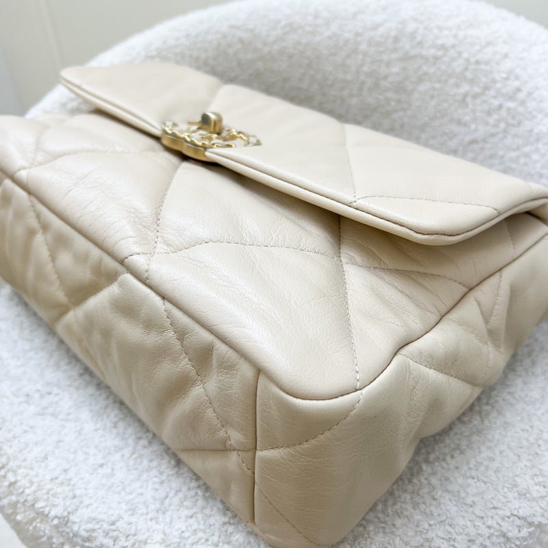 Chanel 19 Medium Flap in Light Beige Lambskin and 3-Tone Hardware