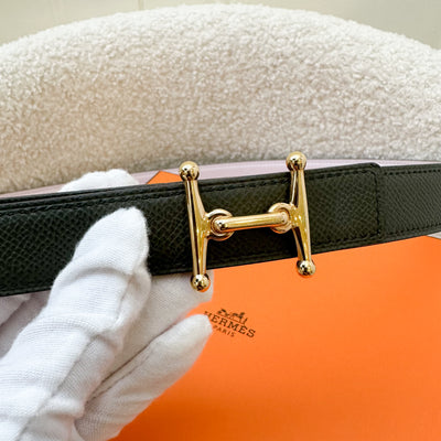 Hermes Mors Belt Buckle with Strap In Vert De Gris / Mauve Pale in Sz 90