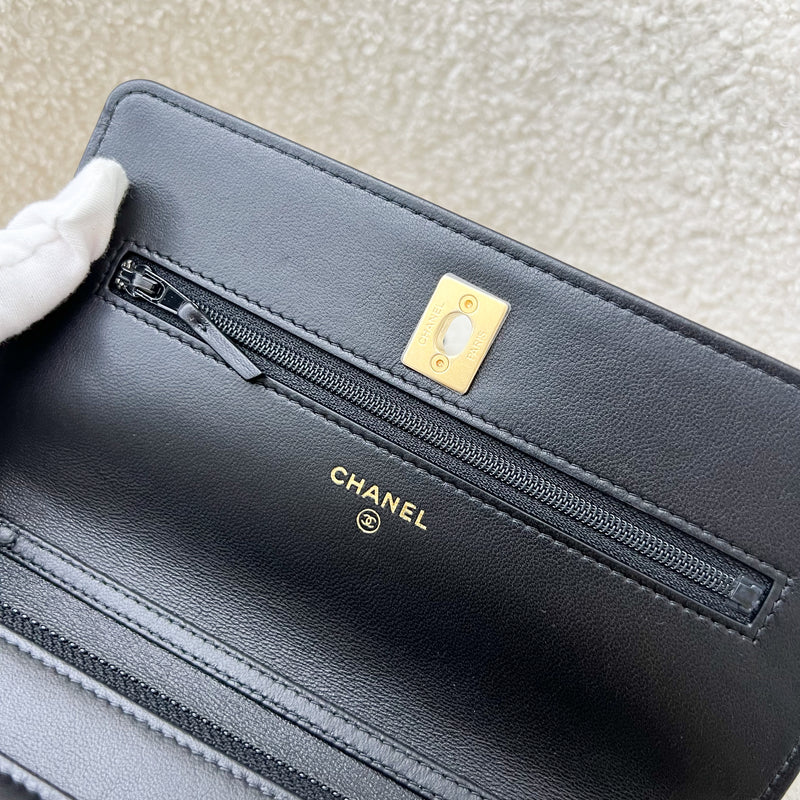 Chanel Pearl Crush Wallet on Chain WOC in 23K Black Stiff Lambskin and AGHW