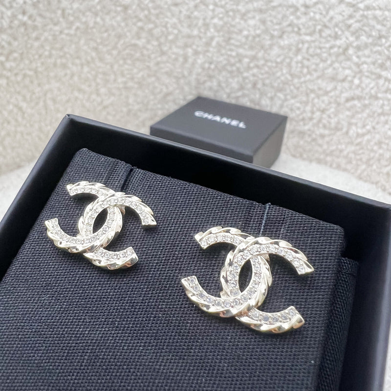 Chanel Classic CC Earrings with Crystals in Light Gold HW